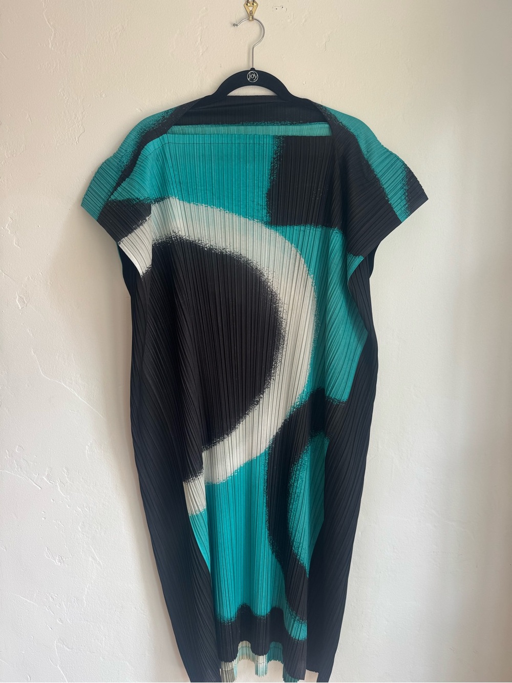 Pleats Please Issey Miyake Pleated Midi Dress in Teal, Black & White